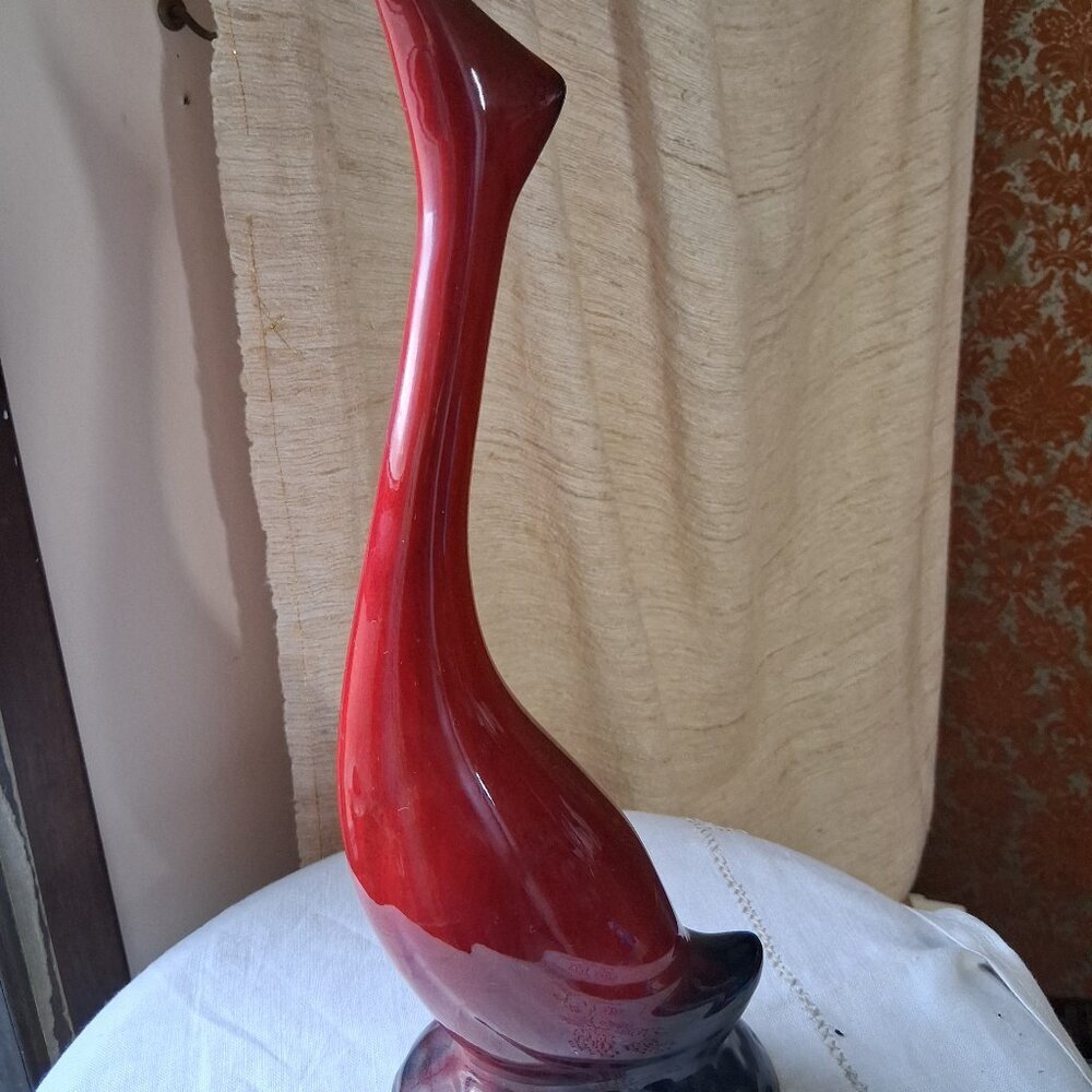 Vintage denesse arts red lava blazed bird figurine mid century pottery